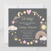 Boho Regenboog Wolken Roze Baby Shower Kaart (Voorkant)