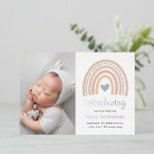 Boho Regenboog Zilveren Jongen Foto Geboorteaankon Folie Uitnodiging (Staand Voorkant)