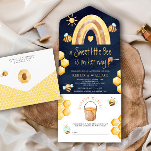 Boho Regenboog Zoete Kleine Bij Navy Baby Shower All In One Uitnodiging
