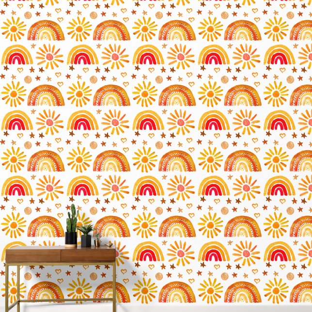 Boho regenboog zon baby meisje Kinder Behang (Hal)