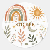 Boho Regenboog Zon Maan Botanische Sticker Sheet (Voorkant)