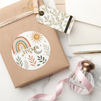 Boho Regenboog Zon Maan Botanische Sticker Sheet
