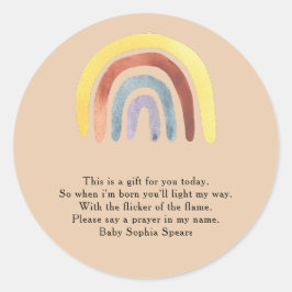 Boho-regenboogbaby shower - Prayer Kandeletiket Ronde Sticker