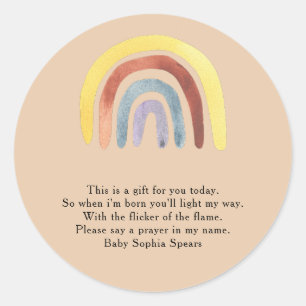 Boho-regenboogbaby shower - Prayer Kandeletiket Ronde Sticker