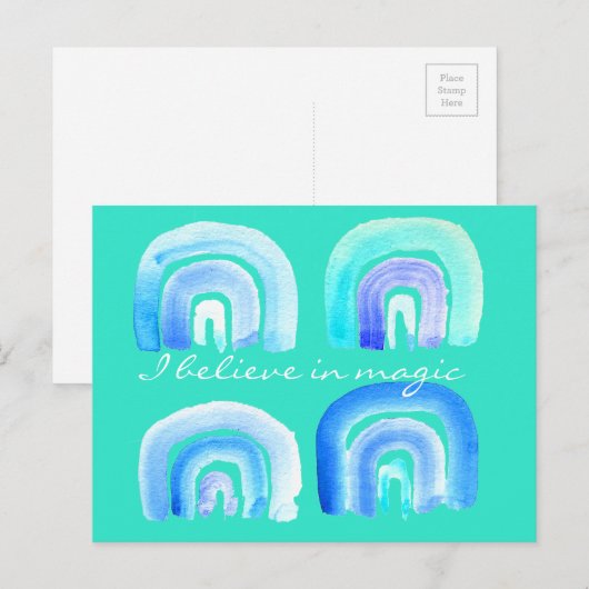 boho regenboogblauw briefkaart (Voorkant / Achterkant)