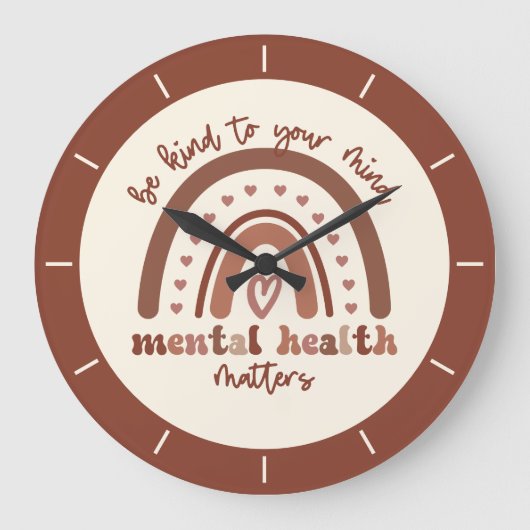 Boho-regenboogmentale gezondheid grote klok (Voorkant)