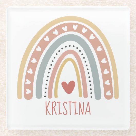 Boho-regenboogontwerp Glazen Onderzetter (Voorkant)