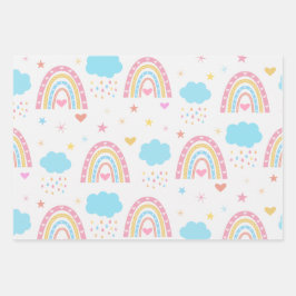 Boho-regenboogpatroon met wolken pastel inpakpapier vel