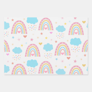 Boho-regenboogpatroon met wolken pastel inpakpapier vel