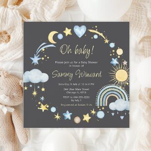 Boho Regenboogwolken Blauw Baby shower Kaart