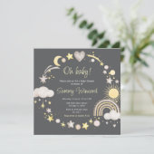 Boho regenboogwolken neutraal Baby shower Kaart (Staand voorkant)