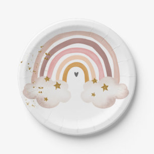 Boho Regenbow Birthday Pastel Modern Baby shower Papieren Bordje