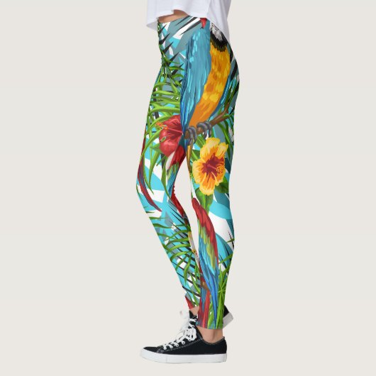 Boho regenwoud met vogels 1 Groen en blauw schatti Leggings (Links)