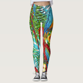Boho regenwoud met vogels 1 Groen en blauw schatti Leggings