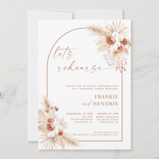 Boho Rehearsal Dinner Invitation Pampas Grass Kaart (Voorkant)