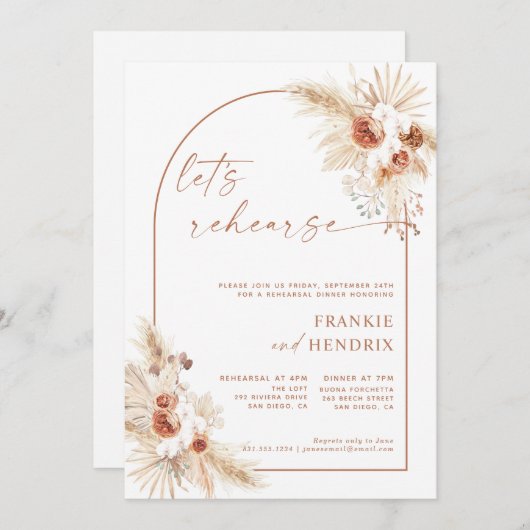 Boho Rehearsal Dinner Invitation Pampas Grass Kaart (Voorkant / Achterkant)