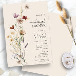 Boho Rehearsal Dinner Kaart<br><div class="desc">Boho Rehearsal Dinner Invitation. Deze stijlvolle en elegante trouwrepetitie-uitnodiging voor het diner kenmerkt prachtige,  met de hand geschilderde waterverf wildbloemen die zijn gerangschikt als een mooie bouquet die perfect is voor lente-,  zomer- of valbruiloften. Vind overeenkomende objecten in het Boho Wildflower Wedding Collectie.</div>