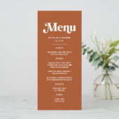 Boho Retro 70s Terracotta Bruiloft Menu (Staand voorkant)