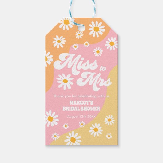Boho Retro 70s Vrijgezellenfeest Miss aan Mrs Favo Cadeaulabel (Voorkant)