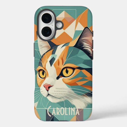 Boho retro abstract kattenportret sinaasappel groe Case-Mate iPhone case (Achterkant)
