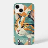 Boho retro abstract kattenportret sinaasappel groe iPhone hoesje (Achterkant)