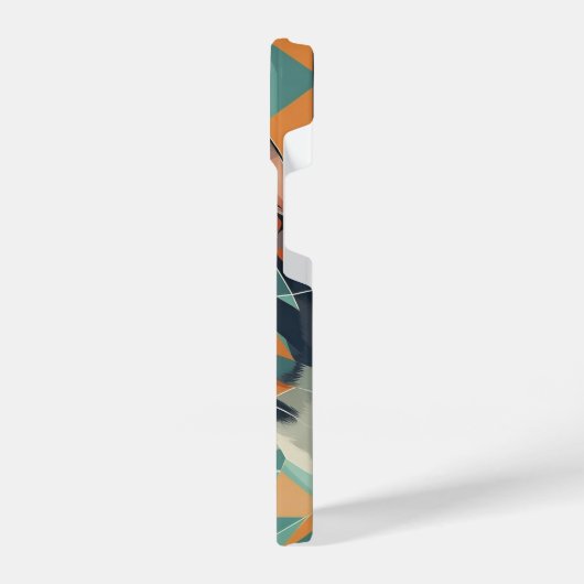 Boho retro abstract kattenportret sinaasappel groe iPhone hoesje (Linkerkant)