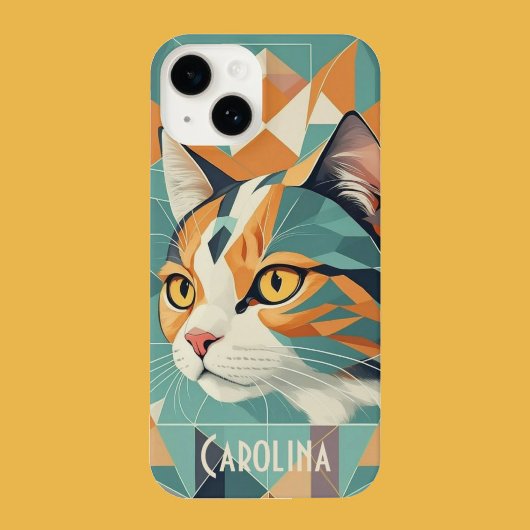 Boho retro abstract kattenportret sinaasappel groe iPhone hoesje