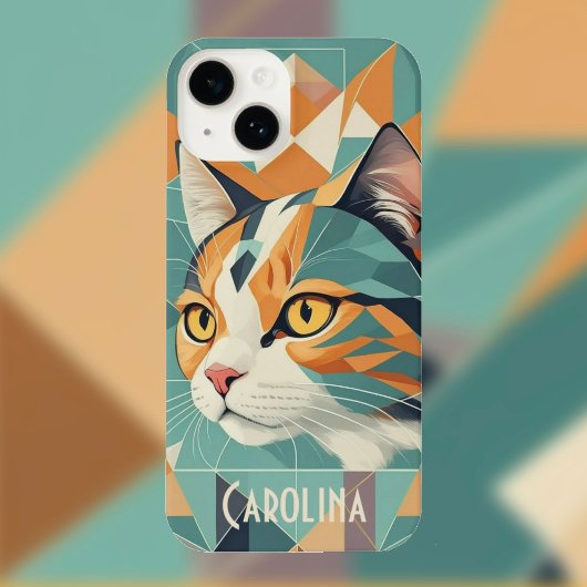 Boho retro abstract kattenportret sinaasappel groe iPhone hoesje