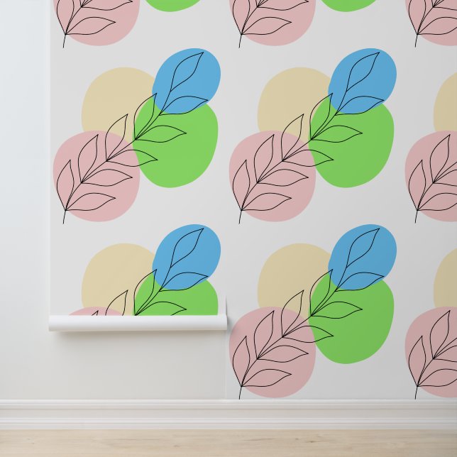 Boho  Retro Abstracte bladeren Behang (Applicatie)