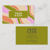Boho Retro Abstracte golvende lijnen roze groen Visitekaartje (Voorkant / Achterkant)