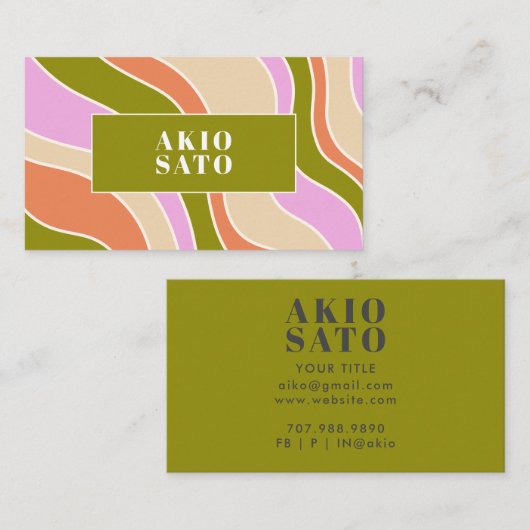 Boho Retro Abstracte golvende lijnen roze groen Visitekaartje (Voorkant / Achterkant)