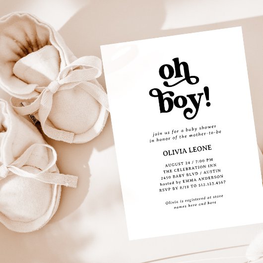 Boho Retro Black en White | Oh Boy Baby shower Kaart