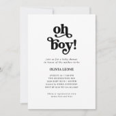 Boho Retro Black en White | Oh Boy Baby shower Kaart (Voorkant)