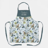 Boho Retro Bloem en Vogels Patroon Naam Schort (Voorkant)