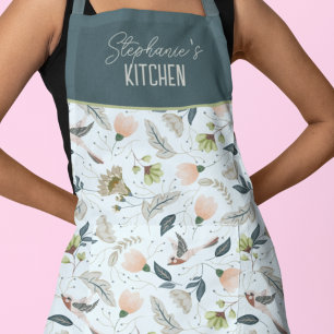 Boho Retro Bloem En Vogels Patroon Naam Schort