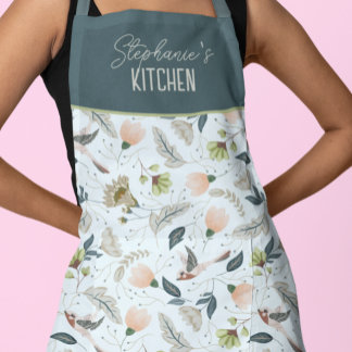 Boho Retro Bloem En Vogels Patroon Naam Schort