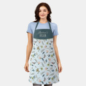 Boho Retro Bloem En Vogels Patroon Naam Schort (Gedragen)