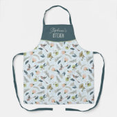 Boho Retro Bloem En Vogels Patroon Naam Schort (Voorkant)