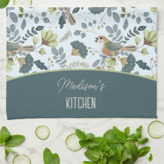 Boho Retro Bloem en Vogels Patroon Naam Theedoek