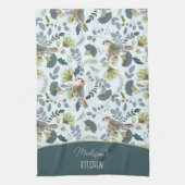 Boho Retro Bloem en Vogels Patroon Naam Theedoek (Verticaal)