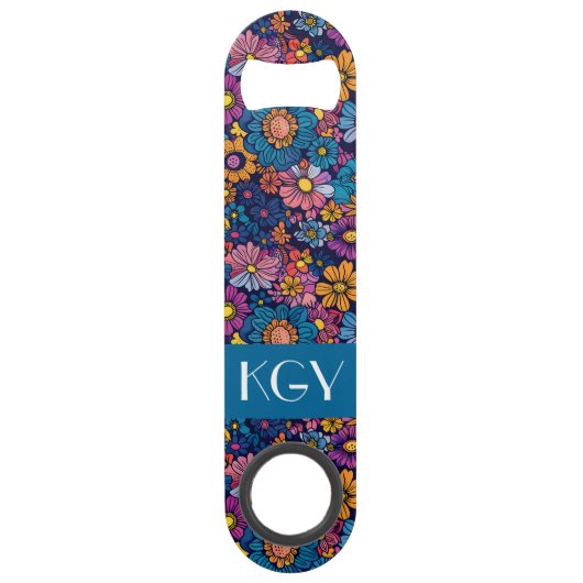 Boho Retro Bloembloem 70s Monogram Speed Flessenopener (Achterkant)