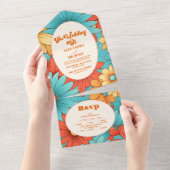 Boho Retro Bloemen Bruiloft All In One Uitnodiging (Afscheurbaar)
