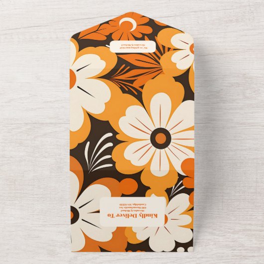 Boho Retro Bloemen Bruiloft All In One Uitnodiging (Buitenkant)