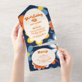 Boho Retro Bloemen Bruiloft All In One Uitnodiging (Afscheurbaar)