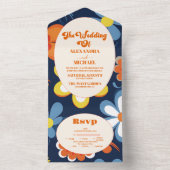 Boho Retro Bloemen Bruiloft All In One Uitnodiging (Binnen)