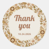 Boho Retro Bloemen | Bruiloft dank u Ronde Sticker (Voorkant)