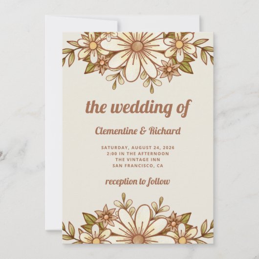 Boho Retro Bloemen | Bruiloft Kaart (Voorkant)