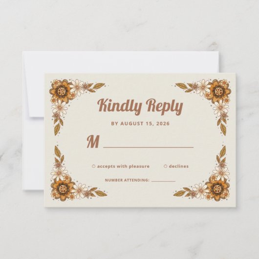Boho Retro Bloemen | Bruiloft RSVP Kaartje (Voorkant)