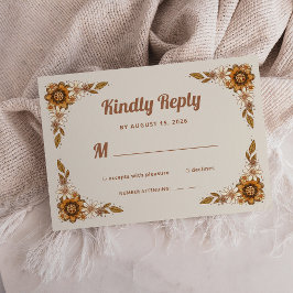 Boho Retro Bloemen | Bruiloft RSVP Kaartje
