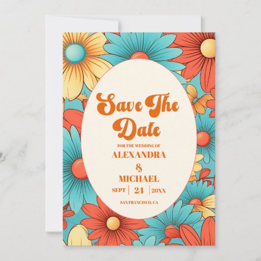 Boho Retro Bloemen Bruiloft Save The Date (Voorkant)
